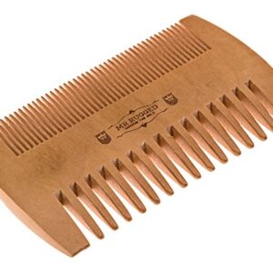 Mr Rugged Pocket Beard Comb - Wide and Fine Teeth Sides - Pear Wood Comb - Wooden Handmade Brushes Beard Oils & Balms to Promote Softer & Thicker Growth - Better for Beards Than Metal or Plastic