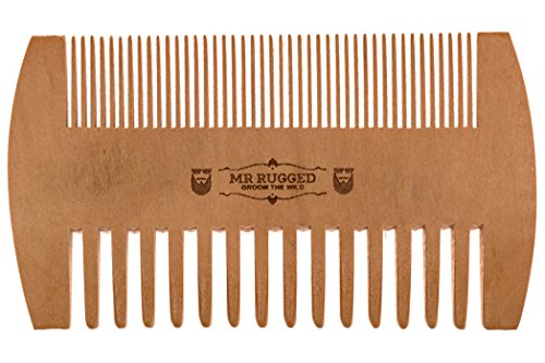 Mr Rugged Pocket Beard Comb - Wide and Fine Teeth Sides - Pear Wood Comb - Wooden Handmade Brushes Beard Oils & Balms to Promote Softer & Thicker Growth - Better for Beards Than Metal or Plastic