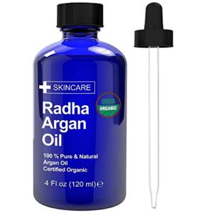 radha beauty argan oil usda certified organic, 4 oz. – 100% pure cold pressed moisturizing, rejuvenating oil for face, skin, hair, men & women