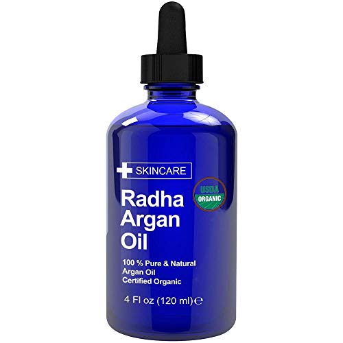 Radha Beauty Argan Oil USDA Certified Organic, 4 oz. - 100% Pure Cold Pressed Moisturizing, Rejuvenating Oil for Face, Skin, Hair, Men & Women