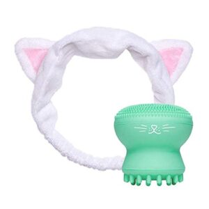 i dew care white cat headband + pawfect face scrubber bundle