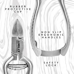 By MILLY German Steel Heavy Duty Toenail Clippers - Trim Thick or Hard Toenails with Medical Grade High Carbon Stainless Steel Toenail Cutter - Professional Podiatrist Toenail Nipper (Silver)