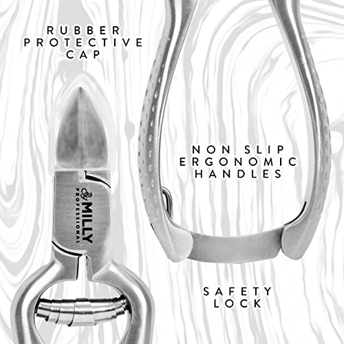 By MILLY German Steel Heavy Duty Toenail Clippers - Trim Thick or Hard Toenails with Medical Grade High Carbon Stainless Steel Toenail Cutter - Professional Podiatrist Toenail Nipper (Silver)