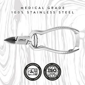 By MILLY German Steel Heavy Duty Toenail Clippers - Trim Thick or Hard Toenails with Medical Grade High Carbon Stainless Steel Toenail Cutter - Professional Podiatrist Toenail Nipper (Silver)