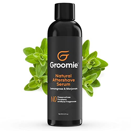 Groomie Natural Aftershave Serum for Bald Men - Mens Skin Care and After Shave for Head, Neck, Face & Chin - Soothing Balm to Tend Skin and Prevent Bumps and Razor Burn After Hair Removal - 3.3 FL OZ