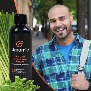 Groomie Natural Aftershave Serum for Bald Men - Mens Skin Care and After Shave for Head, Neck, Face & Chin - Soothing Balm to Tend Skin and Prevent Bumps and Razor Burn After Hair Removal - 3.3 FL OZ