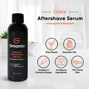 Groomie Natural Aftershave Serum for Bald Men - Mens Skin Care and After Shave for Head, Neck, Face & Chin - Soothing Balm to Tend Skin and Prevent Bumps and Razor Burn After Hair Removal - 3.3 FL OZ