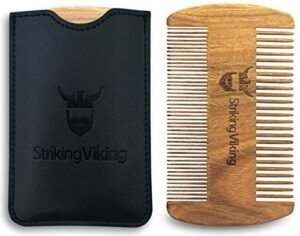 sandalwood beard comb and case – pocket sized wooden beard & mustache comb with fine & coarse teeth – perfect for use with balms and oils – striking viking (black)