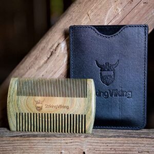 Sandalwood Beard Comb and Case - Pocket Sized Wooden Beard & Mustache Comb with Fine & Coarse Teeth - Perfect for Use with Balms and Oils - Striking Viking (Black)