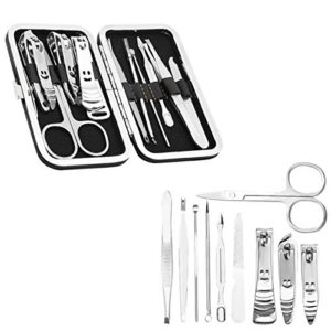 Manicure Set Nail Clippers Pedicure Kit, 10pcs Stainless Steel Toenail Foot Clippers Fingernails Grooming Kits Includes Cuticle Remover with Portable Travel Case