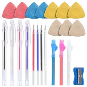tailors chalk,sewing fabric chalk and fabric markers for quilting,10pcs tailor’s chalk,4pcs heat erasable fabric marking pens with 4 refills,3 pcs sewing fabric pencils
