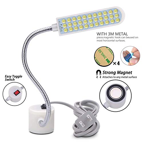 Sewing Machine Light (36LEDs) 8Watt Gooseneck Work Light with Magnetic Mounting Base, White Soft Light for Lathes, Drill Presses, Workbenches (2PACK)
