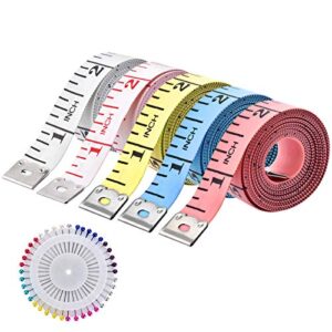 5 pack soft measuring tape, tape measure for body double scale measurement tape for sewing flexible ruler body tailor 60in/150cm with 40pcs sewing pins
