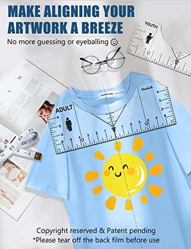 Tshirt Ruler Guide for Vinyl Alignment, T Shirt Rulers to Center Designs, Alignment Tool with Soft Tape Measure, Craft Sewing Supplies Accessories Tools for Heat Press HTV Heat Transfer Vinyl