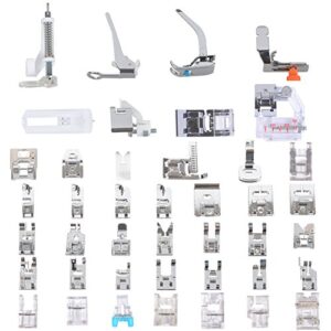 sewing machine presser feet set 42 pcs for brother, babylock, singer, janome, elna, toyota, new home, simplicity, necchi, kenmore, and most of low shank sewing machines
