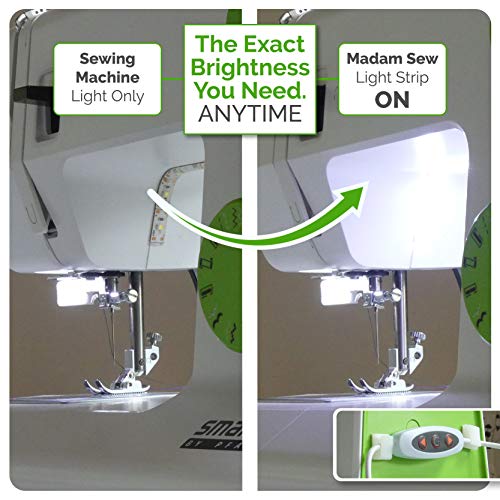 Madam Sew Sewing Machine Light Strip, 12” USB LED Light Strip with Clean White Lights for Brother, Janome, Babylock, Pfaff – Dimmable Strip Light for Sewing Machine with 98” Power Cord and Clips