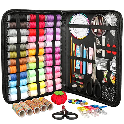 GOANDO Sewing Kit for Adults Needle and Thread Kit for Sewing Upgrade 41 XL Spools of Thread 206 Pcs Oxford Fabric Case Portable Basic Sewing Repair Kits for Beginners Traveler Emergency