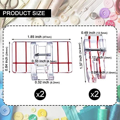 PAGOW 4PCS 1/4" (Quarter Inch) Sewing Machine Presser Foot, Brother Sewing Machine Accessories Fit for Singer, Babylock, Household Low Shank Sewing Machine (2 Style)