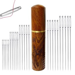 sewing needles large eye hand sewing – 25 pieces embroidery needles for hand sewing,hand sewing needles,large eye sewing needles with wooden needle case carving pattern – yawall