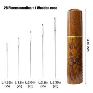 Sewing Needles Large Eye Hand Sewing - 25 Pieces Embroidery Needles for Hand Sewing,Hand Sewing Needles,Large Eye Sewing Needles with Wooden Needle Case Carving Pattern - YAWALL