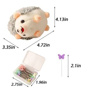 CICILIAYA Hedgehog Shape Pin Cushion, Cute Pincushions Sewing Kit Lovely Needle Cushions Pins Holder Sewing Accessories Supplies with 100Pcs Colored Butterfly Pins for Quilting DIY Crafts Patchwork