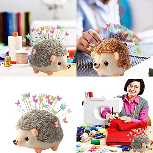 CICILIAYA Hedgehog Shape Pin Cushion, Cute Pincushions Sewing Kit Lovely Needle Cushions Pins Holder Sewing Accessories Supplies with 100Pcs Colored Butterfly Pins for Quilting DIY Crafts Patchwork