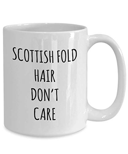 Funny Scottish Fold Hair Don't Care Coffee Mug Tea Cup Mug for Cat Gag Mug for Men and Women