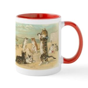cafepress cats at the beach, vintage art poster mugs ceramic coffee mug, tea cup 11 oz