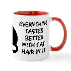 cafepress everything tastes better with cat hair mugs ceramic coffee mug, tea cup 11 oz