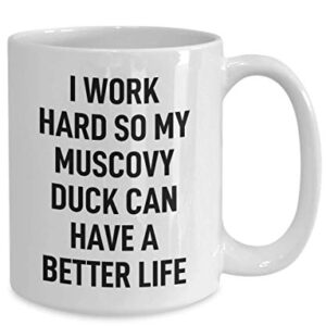 Muscovy Duck Coffee Mug I Work Hard for My Pet Gag Mug for Animal Lovers Tea Cup for Men and Women