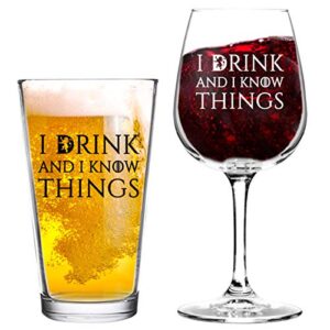 i drink and i know things beer and wine glass set- cool present idea for bridal shower, wedding, engagement, anniversary and couples – him, her, mr. mrs. mom dad