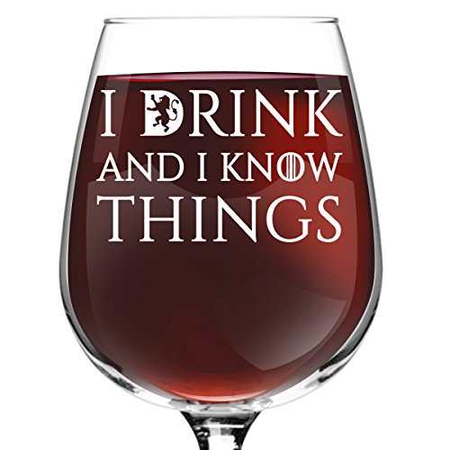 I Drink And I Know Things Beer and Wine Glass Set- Cool Present Idea for Bridal Shower, Wedding, Engagement, Anniversary and Couples - Him, Her, Mr. Mrs. Mom Dad