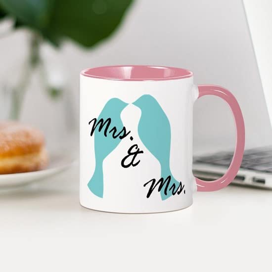 CafePress MRS. AND MRS. BLUE LOVE BIRD LESBIAN WEDDING CARD Ceramic Coffee Mug, Tea Cup 11 oz