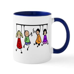 cafepress cute kids cartoon holding speech words mugs ceramic coffee mug, tea cup 11 oz