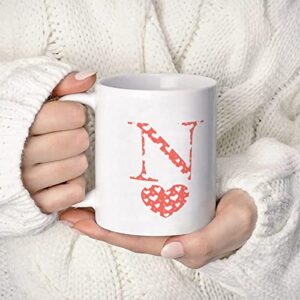 valentine’s day love monogram letter n coffee mug pink white love heart mug 11oz custom name white porcelain tea cup happy valentine’s day cup anniversary wedding engagement gift for couple