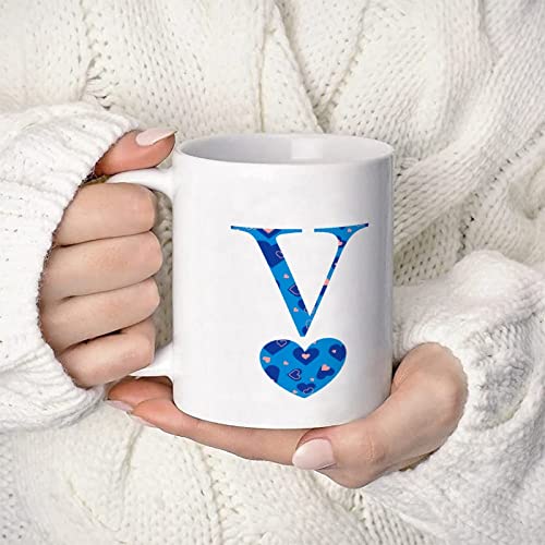 Valentine's Day Love Monogram Letter V Coffee Mug Happy Valentine's Day Coffee Cup Custom Name Porcelain Cup 11oz Love Heart Initials Letter Tea Mug Wedding Engagement Gift for Couple