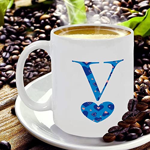 Valentine's Day Love Monogram Letter V Coffee Mug Happy Valentine's Day Coffee Cup Custom Name Porcelain Cup 11oz Love Heart Initials Letter Tea Mug Wedding Engagement Gift for Couple