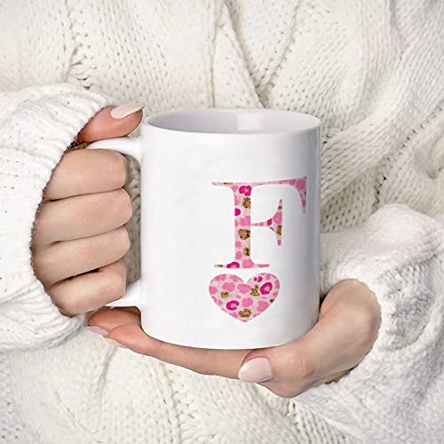 Valentine's Day Love Monogram Letter F Tea Mug Leopard Print Initials Letter Porcelain Tea Cup 11oz Happy Valentine's Day Mug Custom Coffee Cup Gift for Girlfriend Valentines Anniversary