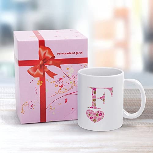 Valentine's Day Love Monogram Letter F Tea Mug Leopard Print Initials Letter Porcelain Tea Cup 11oz Happy Valentine's Day Mug Custom Coffee Cup Gift for Girlfriend Valentines Anniversary