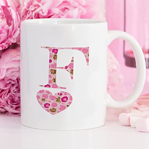 Valentine's Day Love Monogram Letter F Tea Mug Leopard Print Initials Letter Porcelain Tea Cup 11oz Happy Valentine's Day Mug Custom Coffee Cup Gift for Girlfriend Valentines Anniversary