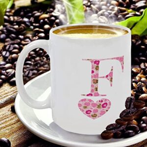 Valentine's Day Love Monogram Letter F Tea Mug Leopard Print Initials Letter Porcelain Tea Cup 11oz Happy Valentine's Day Mug Custom Coffee Cup Gift for Girlfriend Valentines Anniversary