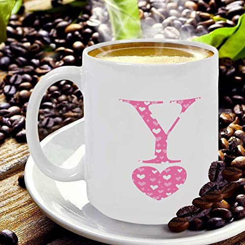 Valentine's Day Love Monogram Letter Y Coffee Mug White Pink Heart Porcelain Coffee Cup 11oz Happy Valentine's Day Cup Love Heart Initials Letter Tea Cup Anniversary Wedding Gift for Couple