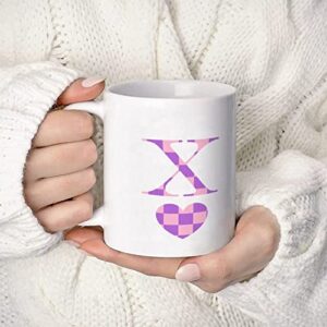 valentine’s day love monogram letter x coffee mug custom name cup 11oz happy valentine’s day porcelain coffee cup pink purple checkerboard mug anniversary wedding engagement gift for couple