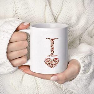 valentine’s day love monogram letter i coffee cup custom name coffee mug 11oz happy valentine’s day porcelain cup love heart initials letter tea mug anniversary wedding gift for couple