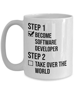 best software developer mug step 1 become software developer step 2 take over the world funny coffee mug tea cup mug ideas