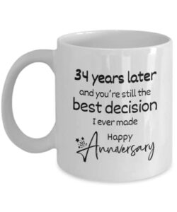 34th anniversary coffee mug, best 34 years wedding anniversary appreciation tumbler gifts for husband him her men women wife couple thirty four fourth year funny marriage travel presents tea cup