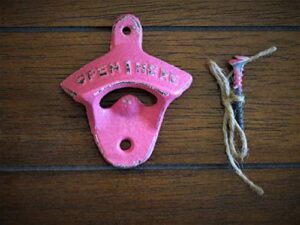 vintage style bottle opener, cast iron wall mounted, hot pink or pick from over 40 colors, bar accessory, gift for him