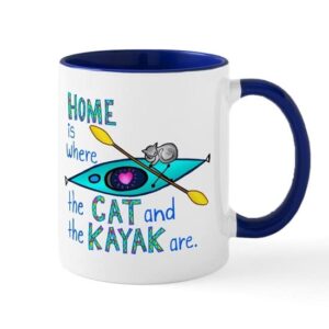 cafepress cat and kayak mug ceramic coffee mug, tea cup 11 oz