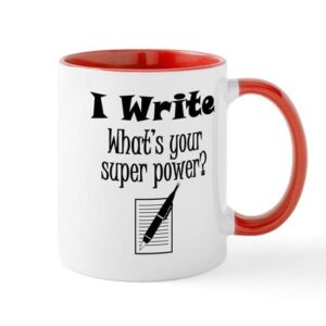cafepress i write what?s your super power? mugs ceramic coffee mug, tea cup 11 oz