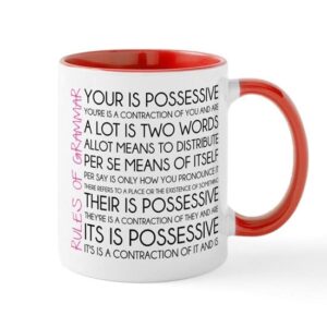 CafePress Rules Of Grammar Mug Ceramic Coffee Mug, Tea Cup 11 oz